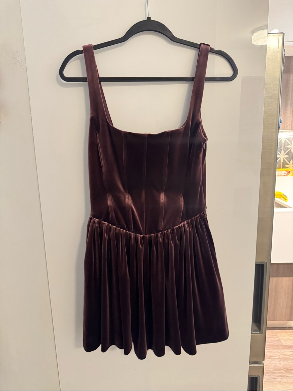 Zara Velvet Square-Neck Mini Dress - Burgundy